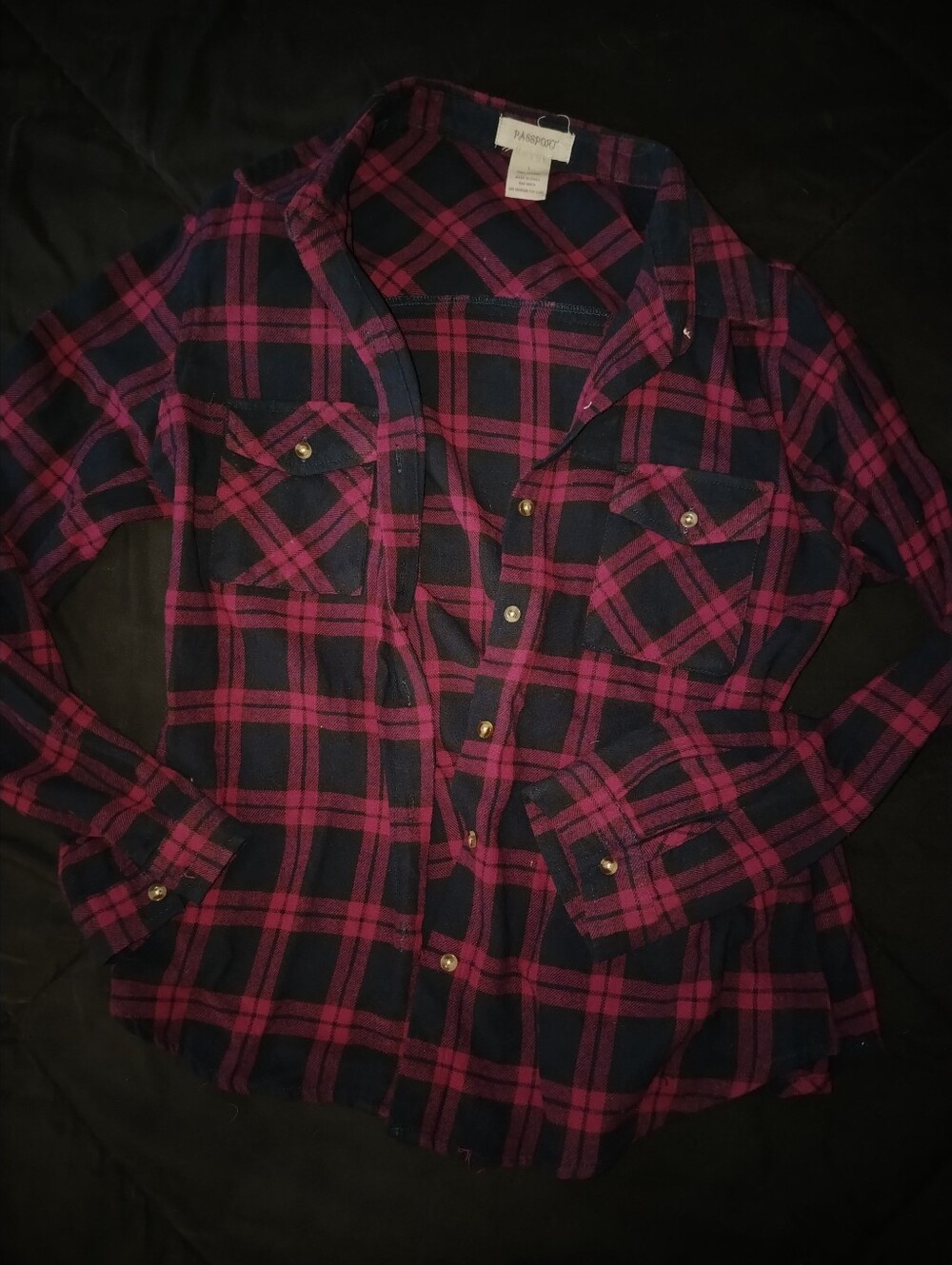 Passport Navy and Pink Plaid Flannel Button-Down Shirt